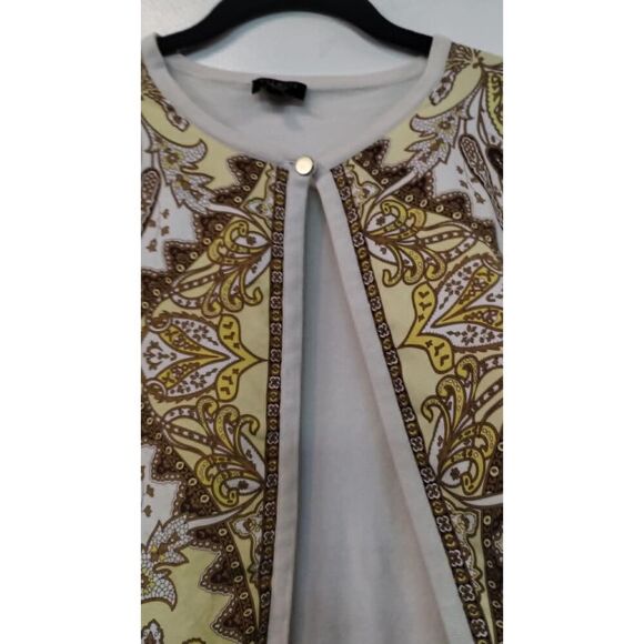 Talbots silk cream and yellow paisley one button cardigan short sleeve sweater - Picture 2 of 5